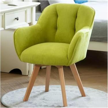 Imagem de Poltrona giratória de veludo com pernas de madeira resistente moderna poltrona amarela para convidados para espaços pequenos
