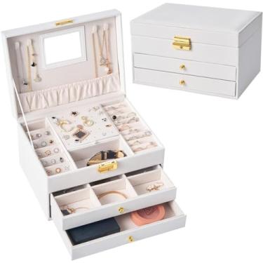 Imagem de Caixa de joias para mulheres, caixa de joias de viagem, organizador de joias de grande capacidade, caixa de joias de cabelo com gancho de espelho, colar, anel, brinco, caixa de joias com divisor