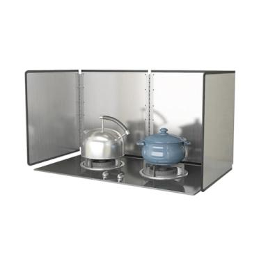 Imagem de Protetor contra respingos de aço inoxidável dobrável antirespingos para frigideira e fogão 60 x 80 x 45 cm Proteção contra graxa Tela de cozinha Splashback