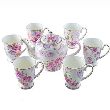 Imagem de Conjunto de chá para adultos B1China Xícaras Bule de chá com 6 xícaras de chá de grande capacidade para chá da tarde e café