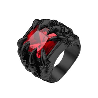Imagem de ChainsProMax Anéis masculinos de aço inoxidável, anel de garra de dragão com pedra preciosa motociclista punk, banhado a ouro/caixa de presente preta, Metal, não conhecido