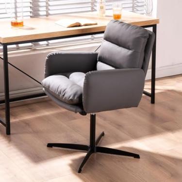 Imagem de Cadeira de escritório para mesas sem rodas, cadeira acolchoada com pernas cruzadas, cadeira giratória para escritório em casa, poltrona confortável e macia cadeira de computador com altura ajustável