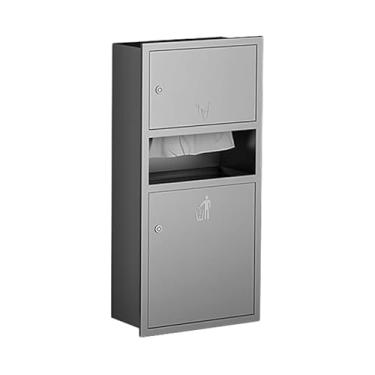 Imagem de Prateleiras de nicho de chuveiro embutidas à prova d'água - Organizador de armazenamento de banheiro cinza com secador de mãos, suporte de papel higiênico e lata de lixo, ideal para casa, cozinha e