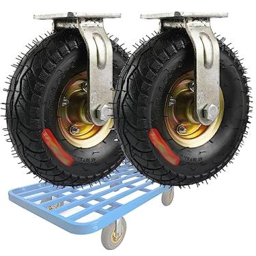 Imagem de 2 rodas giratórias resistentes, sem ruído, rodas de borracha altamente elásticas, rodas de substituição de carrinho de mão pneumáticas duráveis para mobilidade suave