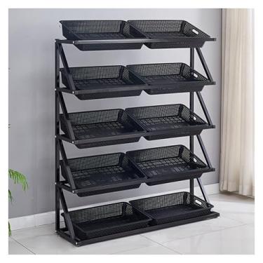 Imagem de Prateleira de aço para armazenamento de cozinha de 5 níveis, prateleira de frutas e legumes, expositor comercial de lanche de supermercado de grande capacidade, loja de varejo/organizador de produtos