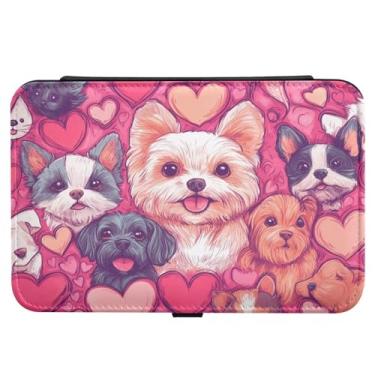 Imagem de Burbuja Caixa de joias de viagem com coração de cães dos namorados, presente para mulheres e meninas, estojo de joias portátil de couro PU organizador para brincos, anéis, colares e pulseiras