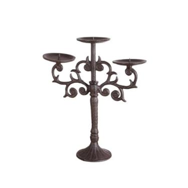 Imagem de CFGH6FDF Porta-castiçal vintage de três cabeças de centro de mesa decorativo moderno para mesa de cornija de casamento presente de inauguração de casa suporte à luz de velas