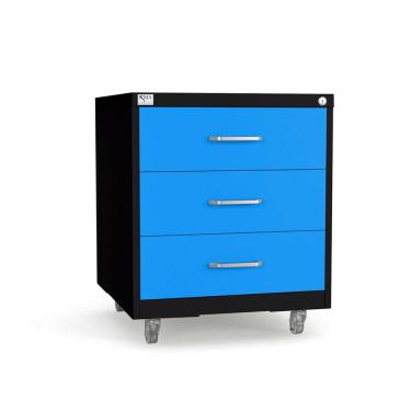 Imagem de Gaveteiro de Aço 3 Gavetas com Rodízios e Chave Azul/Preto
