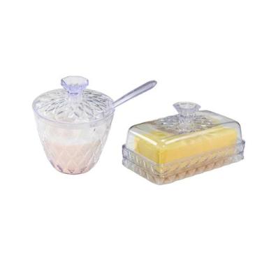 Imagem de Kit Manteigueira Açucareiro Acrílico Mesa Posta Glamour Porta Manteiga