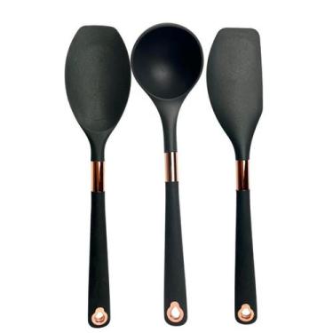 Imagem de Kit 3 Utensilios Espatula Colher Concha Silicone Rose Cinza - Tavolo