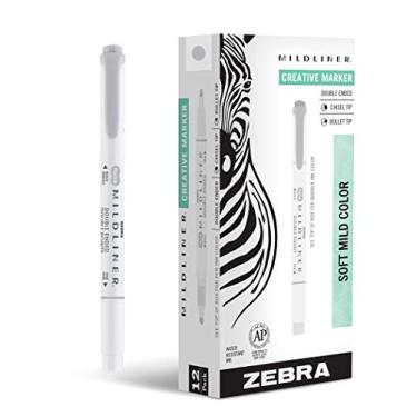 Imagem de Zebra Pen Conjunto de marcadores de texto de ponta dupla Mildliner, pontas largas e finas, ideal para realce da Bíblia, sem sangramento, tinta cinza suave, pacote com 12 (78110upc)