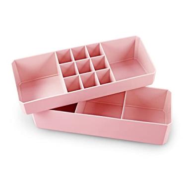 Imagem de Organizador Divisórias Escritório Closet Gaveta Plastico Cor:Rosa