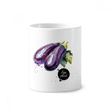 Imagem de Suporte para caneta Eggplant Vegetable Tasty Healthy Watercolor Escova de dentes Caneca, Suporte de Cerâmica