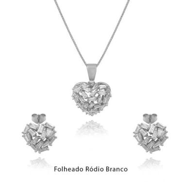 Imagem de Conjunto Coração Cravejado Zircônias Folheado Ródio Branco - 31 -, UNI