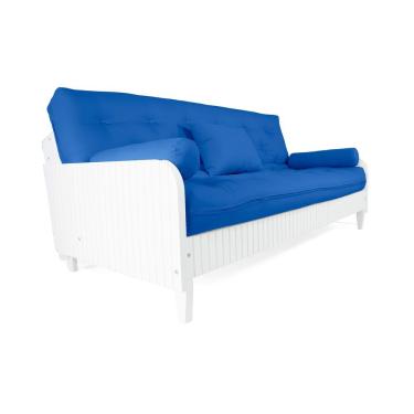 Imagem de Sofá Cama Paris Ripado Branco Sarja Azul Royal Madeira Nobre