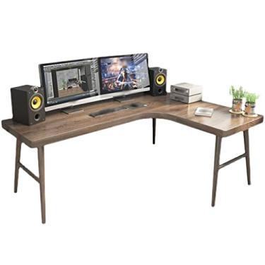 Imagem de Mesa de jogos em forma de L, mesa de canto de madeira maciça de 121 cm, mesa de computador em forma de L, mesa de escrita ergonômica, fácil de montar, para quarto de estudo de estudante