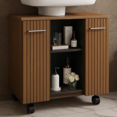 Imagem de Gabinete de Banheiro Premium para Pia de Coluna, 2 Portas, MDP, Compacto – JM3 Móveis (Freijó)