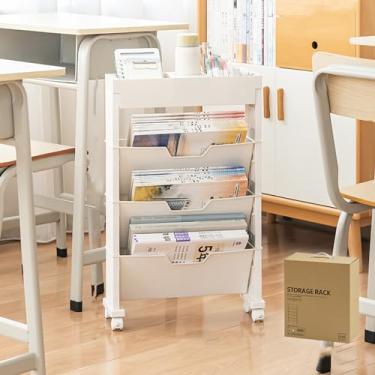 Imagem de FTOQWZXV Estante móvel, estante móvel com rodas, estante móvel exclusiva, carrinho utilitário multifuncional com suporte para caneta, para escritório, dormitório, sala de aula, berçário (Bianco 3)