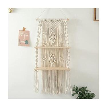 Imagem de Prateleira para pendurar na parede de macramé Boho, tapeçaria de borla tecida à mão, prateleira flutuante de macramé para parede, quarto, casa de banho, sala de estar, organizador de exposições