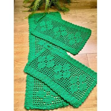 Imagem de passadeira Tapete com padrão tecido Jogo Tapete Passadeira 03 Peças para Cozinha，Estilo natural Antiderrapante e durável(VERDE-LISA)