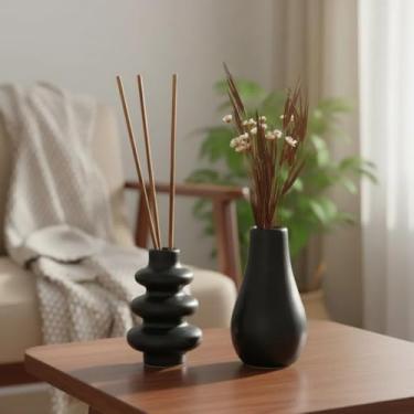 Imagem de Kit Vasos Arranjo Flores Aromatizador De Ambientes Varetas (Preto)