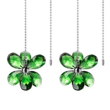 Imagem de LONGSHENG - SINCE 2001 - Pacote com 2 correntes para ventilador de teto, correntes de extensão de 56 cm com 4 conectores, prismas de cristal verde para decoração de ventilador de escritório em casa