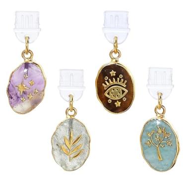 Imagem de DICOSMETIC 4 peças de pingentes de plugue de poeira de 4 estilos para porta de carregamento USB C tipo C, charmoso, capa de plugue de celular com pingentes de pedras preciosas, protetor de porta de