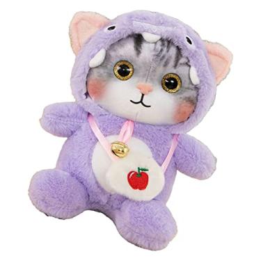 Imagem de VBESTLIFE Brinquedo de Pelúcia de Gato Adorável Macio Colorido Brinquedo de Pelúcia de Gato Com Sino para Crianças Aniversário Quarto Playtime (Roxo)