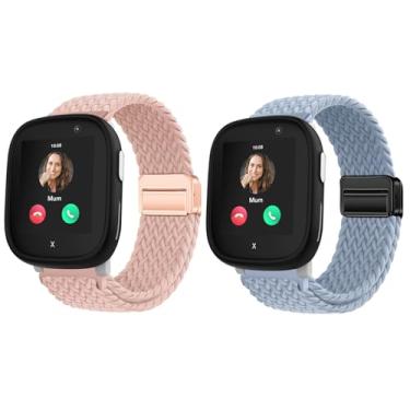 Imagem de Harikiri Pacote com 2 pulseiras magnéticas de tecido compatíveis com Xplora X6/X6 Pro/Anio 6, respirável, ajustável, multicolorido, Amazonita