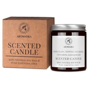 Imagem de Vela perfumada com óleos essenciais - ylang-ylang/vetor/patchouli/canela/sândalo - cera de soja 150 g - até 45 horas de tempo de queima - velas perfumadas em casa - vela de vidro - presente