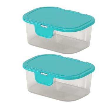 Imagem de Kit 2 Potes Porta Alimentos Multiuso Tampa Fixa 1000ml Retangular Organizador Cozinha Resistente (Azul)