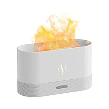 Imagem de Pequeno umidificador de chama evaporativo, difusor de óleo essencial com luz noturna de chama, umidificador de quarto para quarto, para casa pequena sala de escritório viagem super silenciosa, desligamento automático (branco)