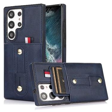 Imagem de Capa de couro para Samsung Galaxy S23 Ultra/S23 Plus/S23, capa carteira de negócios ultrafina com proteção de câmera de tela, capa antiarranhões, azul, S23 de 6,1 polegadas