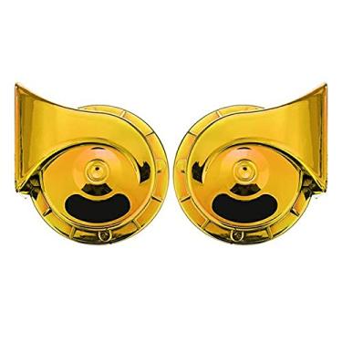 Imagem de Buzina de ar super alta 12V 1 par buzina elétrica de caracol Speeker à prova d'água universal carro motocicleta caminhão barco 400DB elétrico alto caracol buzina de ar sirene kit de buzinas de trem (cor: dourado)