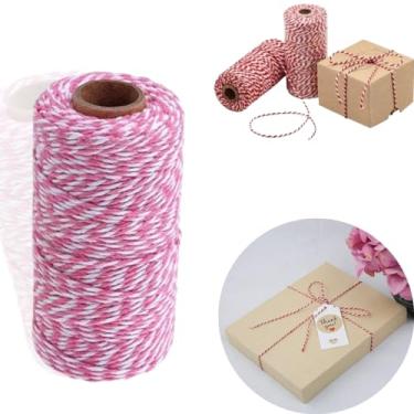 Imagem de Barbante Twine Bicolor 100 METROS Cordão De Algodão Vermelho e Branco-Barbante Decoração Artesanato (Rosa Claro)