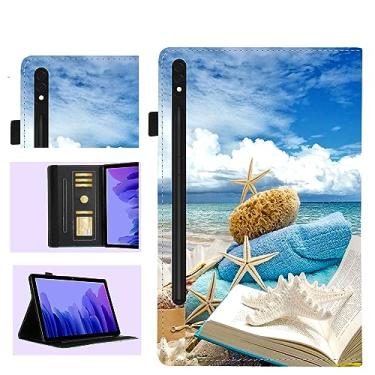Imagem de Capa para Samsung Galaxy Tab S9 27.9 cm 2023 (X710/X716B/X718U) com suporte para caneta S Auto Sleep/Wake com faixa elástica, visualização em vários ângulos, capa de suporte flip fina (céu azul e