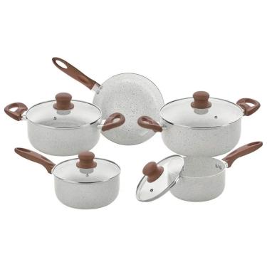 Imagem de Jogo de Panelas Hauskraft Revestimento Ceramico Indução 5 Peças Antiaderente Florença Vanilla