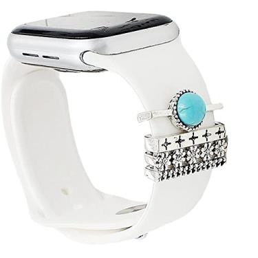 Imagem de Tomcrazy Conjunto de 4 peças/conjunto de pulseiras de relógio compatíveis com Apple Watch séries 10, 9, 8, 7, 6, 5, 4, 3, 2 e 1, pulseira decorativa para Apple Watch Watch Watch Series 10, 9, 8, 7, 6,