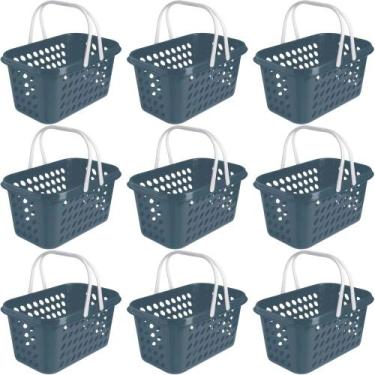 Imagem de Kit 9 Cesta Cestinha Plástica Supermercado Compras 3L c/ Alça Resisten