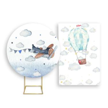 Imagem de Painel De Festa Redondo 1,50x1,50 + Painel Vertical 1,50x2,20 - Aviado
