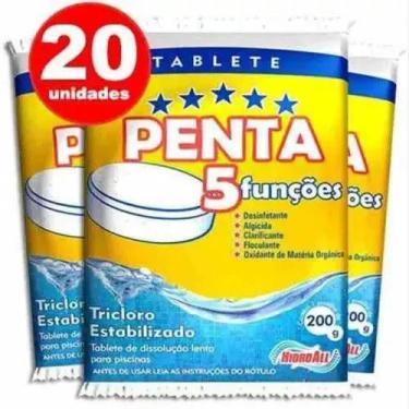 Imagem de Pastilha de Cloro p/ Piscina Hidroall HCL Penta 5 funções 200g - c/ 20