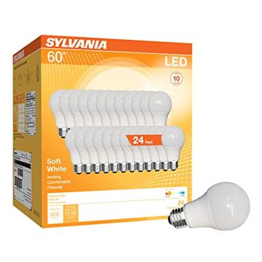 Imagem de Lâmpada SYLVANIA LED A19, equivalente a 60 W, eficiente em conformidade com CEC, 10 anos, não regulável, 2700K, 800 lúmens, 90 CRI, branco suave - pacote com 24 (embalagem pode variar)