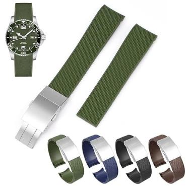 Imagem de Pulseira de borracha de extremidade curva de 21 mm para Longines HydroConquest 41 mm/43 mm, pulseiras de relógio de substituição com fivela para Longines HydroConquest - várias cores (verde)