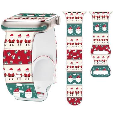 Imagem de G-ficu Pulseiras de Natal compatíveis com Apple Watch SE séries 9, 8, 7, 6, 5, 4, 3, 2 e 1 de 41 mm, 40 mm, 38 mm e 38 mm para mulheres e homens, pulseiras de silicone macio para presente de boneco de neve com estampa esportiva - estilo B