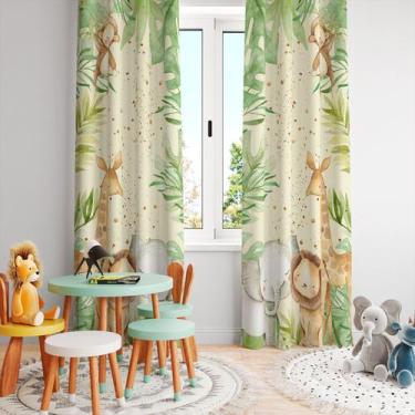 Imagem de Cortina Tecido Oxford Quarto Infantil Aquarela Animais Folhagens - 280
