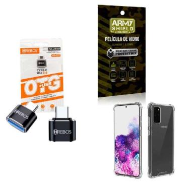 Imagem de Kit Adaptador USB para Tipo C + Capinha Samsung S20 Plus + Película 3D