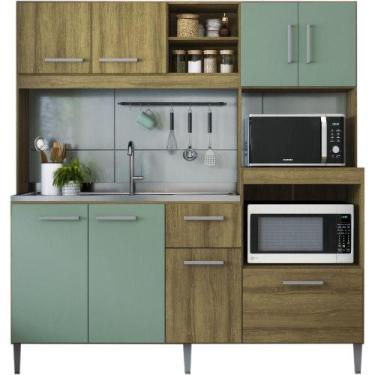 Imagem de Cozinha Compacta Mademovel 2203 Jasmine 200x186x52cm, CARVALHO/VERDE