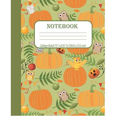 Imagem de COMPOSITION Notebook College Ruled 7.5” x 9.25” in (19.05 x 23.5 cm): Fall Leaves with Owls and Pumpkins Green Cover, C755 Thanksgiving Leaves Autumn: ... Pages,7.5" x 9.25", Soft Cover, Mattle Finish