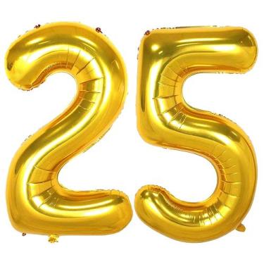 Imagem de Balões de Mylar Dourados Jonhamwelbor - Número 25 (40cm) - Pacote com 