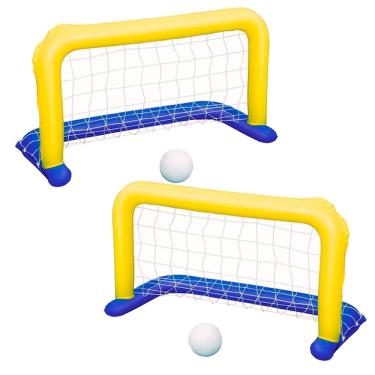 Imagem de Kit 2 Traves Gol 2 Bolas Infláveis Jogo Play Center 1,42m X 76cm Futebol Piscina Bel